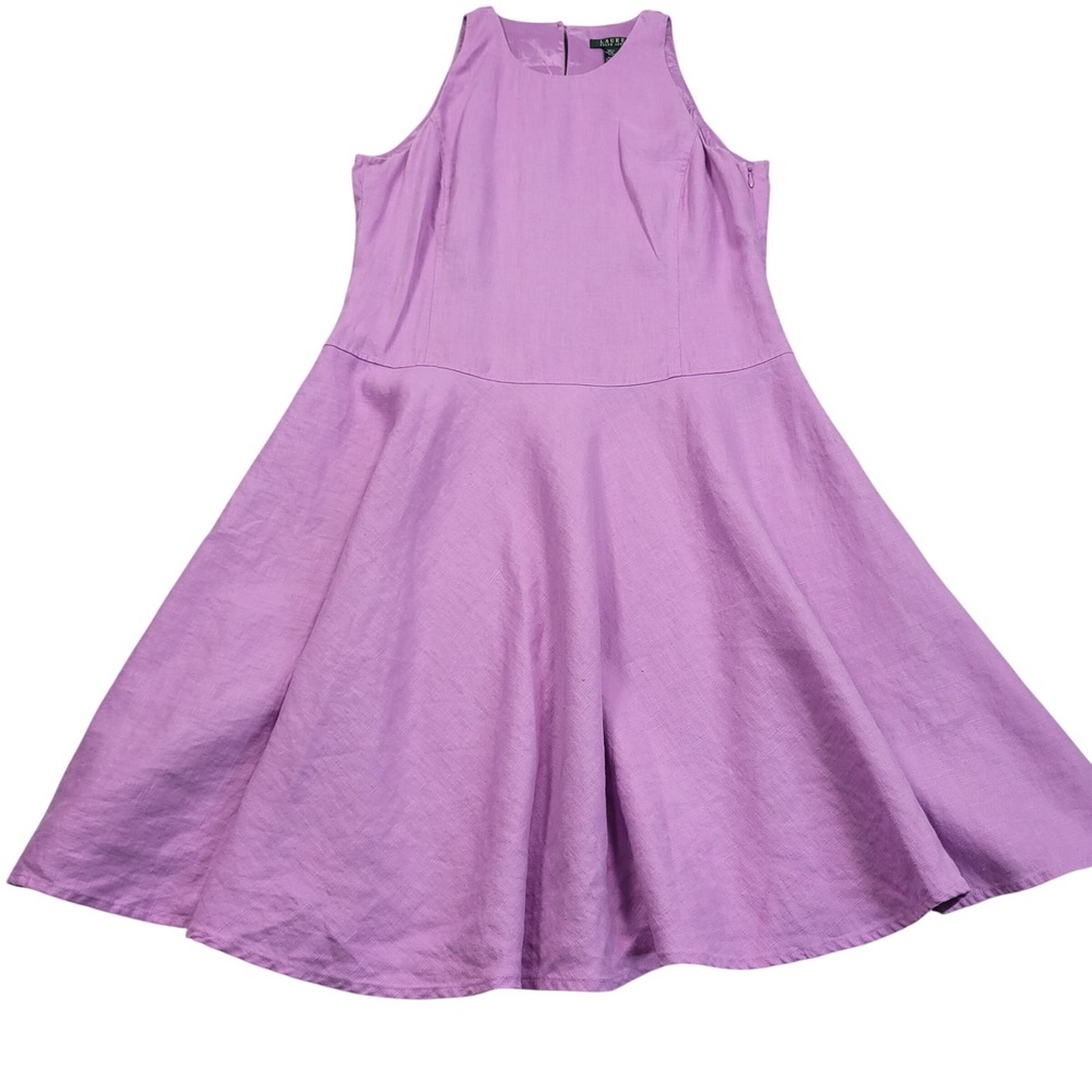 Lauren Ralph Lauren Melling Panama Linen Sleeveless Fit Flare Dress Purple 10